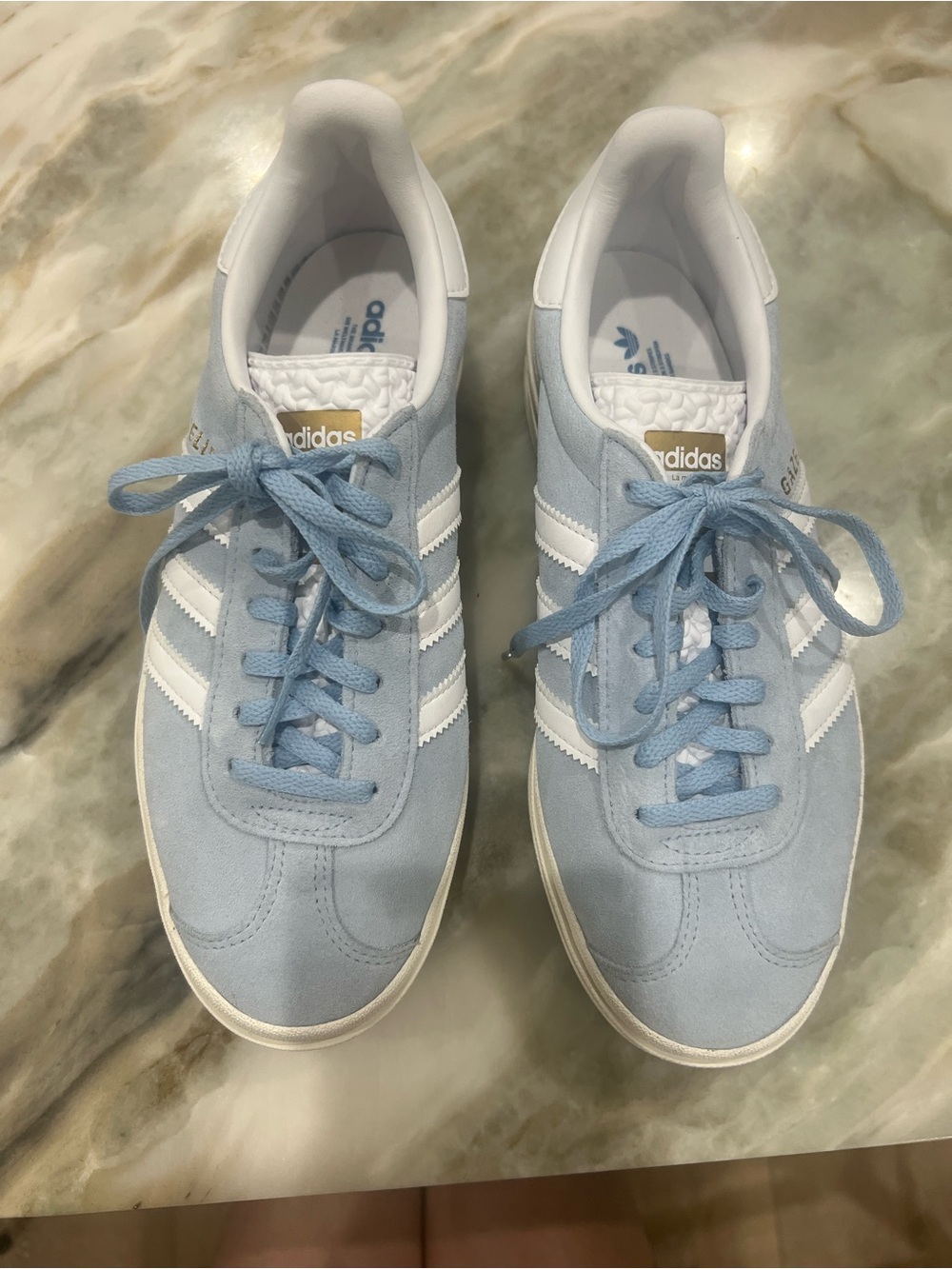 adidas Light Blue and White Suede Classic Sneakers